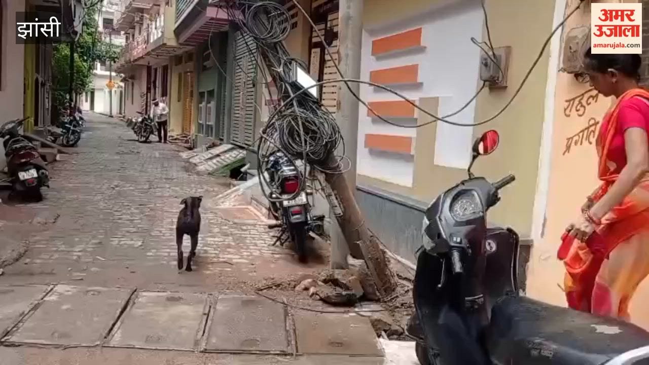 An electricity pole fell onto the balcony of a house in the Sharda Bagh area, near Thapak Bagh.