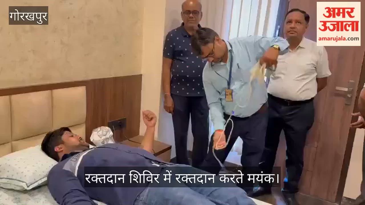 Mayank donating blood at a blood donation camp organised by Marwari Yuva Manch.