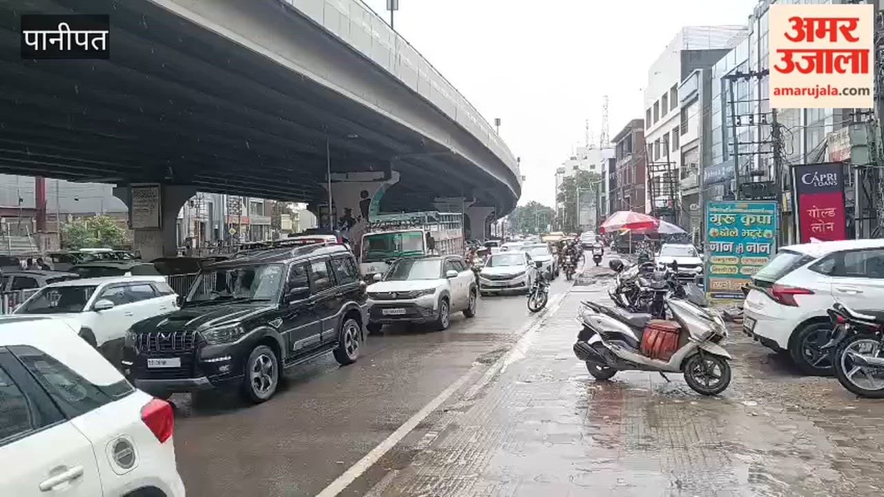 Waterlogging in Panipat city following rain; traffic jam on the highway