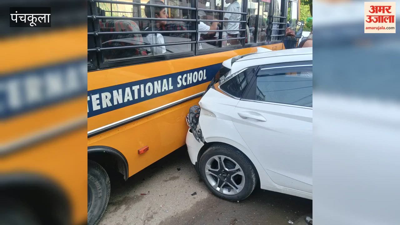 In Sector-26, an out-of-control school bus rammed into five vehicles parked outside a house; a major accident was averted
