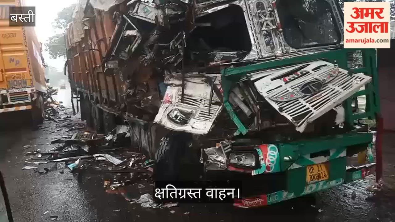 Collision between container truck and truck; driver dies.