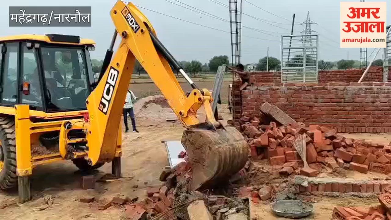 Bulldozer razes illegal two-acre colony in Narnaul; three DPCs demolished.