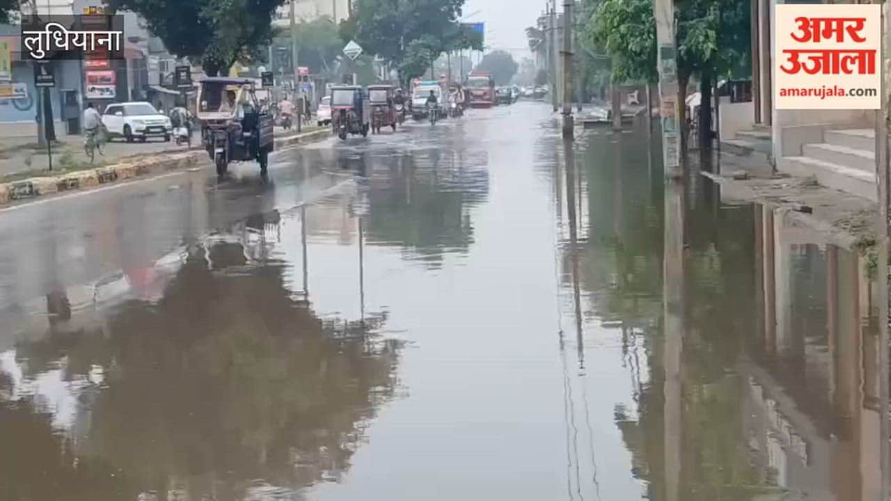 Waterlogging in Ludhiana following rain on Saturday morning.