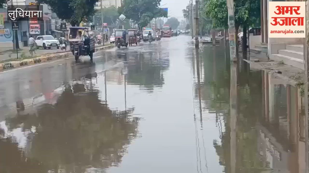 Waterlogging in Ludhiana following rain on Saturday morning.