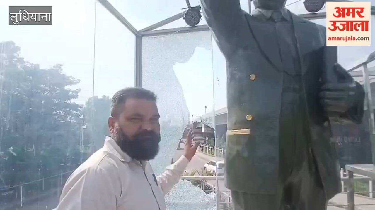 The glass of the enclosure around Dr. Ambedkar statue is broken