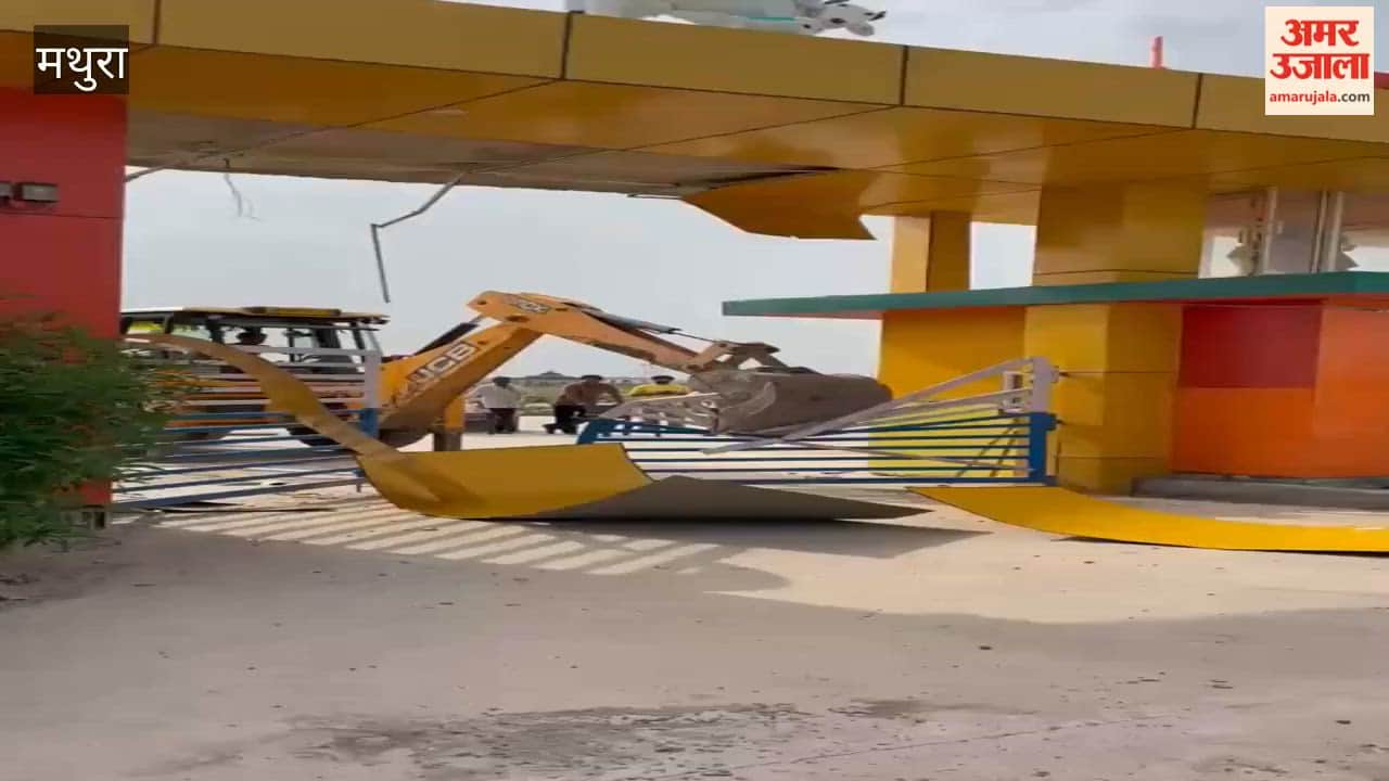 Bulldozer Rolls Over Illegal Colony in Govardhan, Grand Gate and Street Lights Demolished