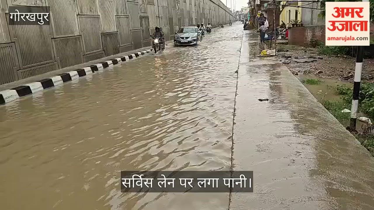 One foot of water has accumulated on the service lane of the Gorakhpur-Sonauli road in Jungle Kauria.