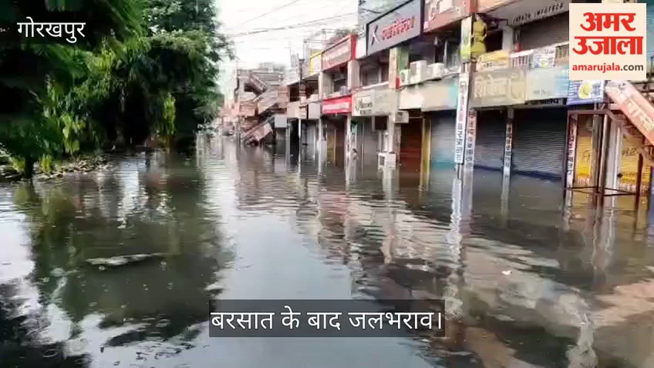 Waterlogging in Gorakhpur city after rain; water accumulated on the roads.