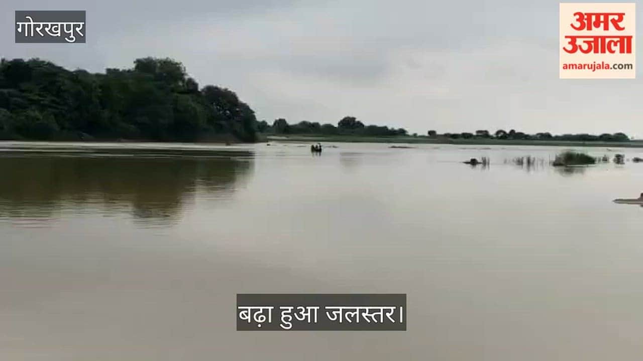 Rapti River in spate due to rain; significant rise in water level.