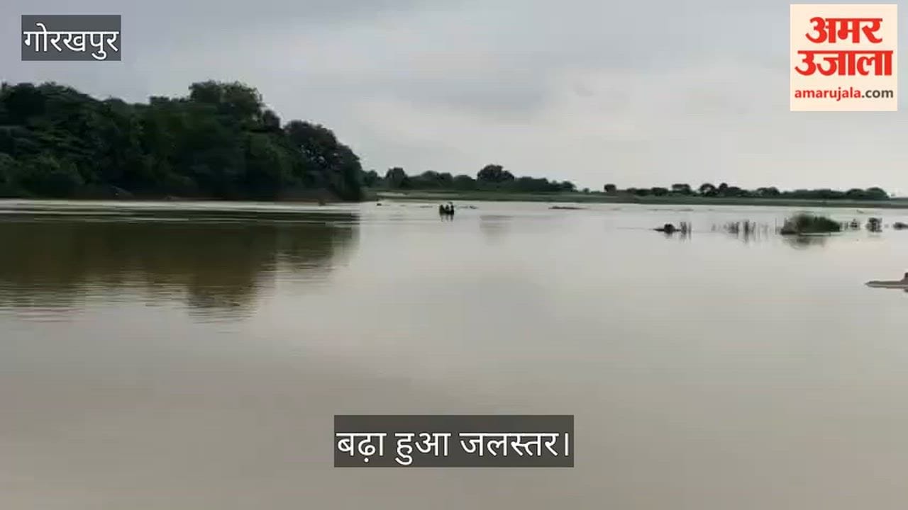 Rapti River in spate due to rain; significant rise in water level.