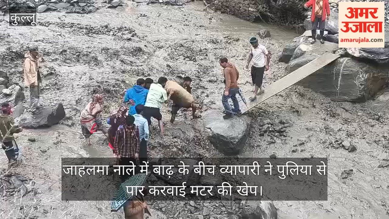 Amidst the flooding in the Jahalma Nullah, a trader managed to get a consignment of peas across via the small bridge.