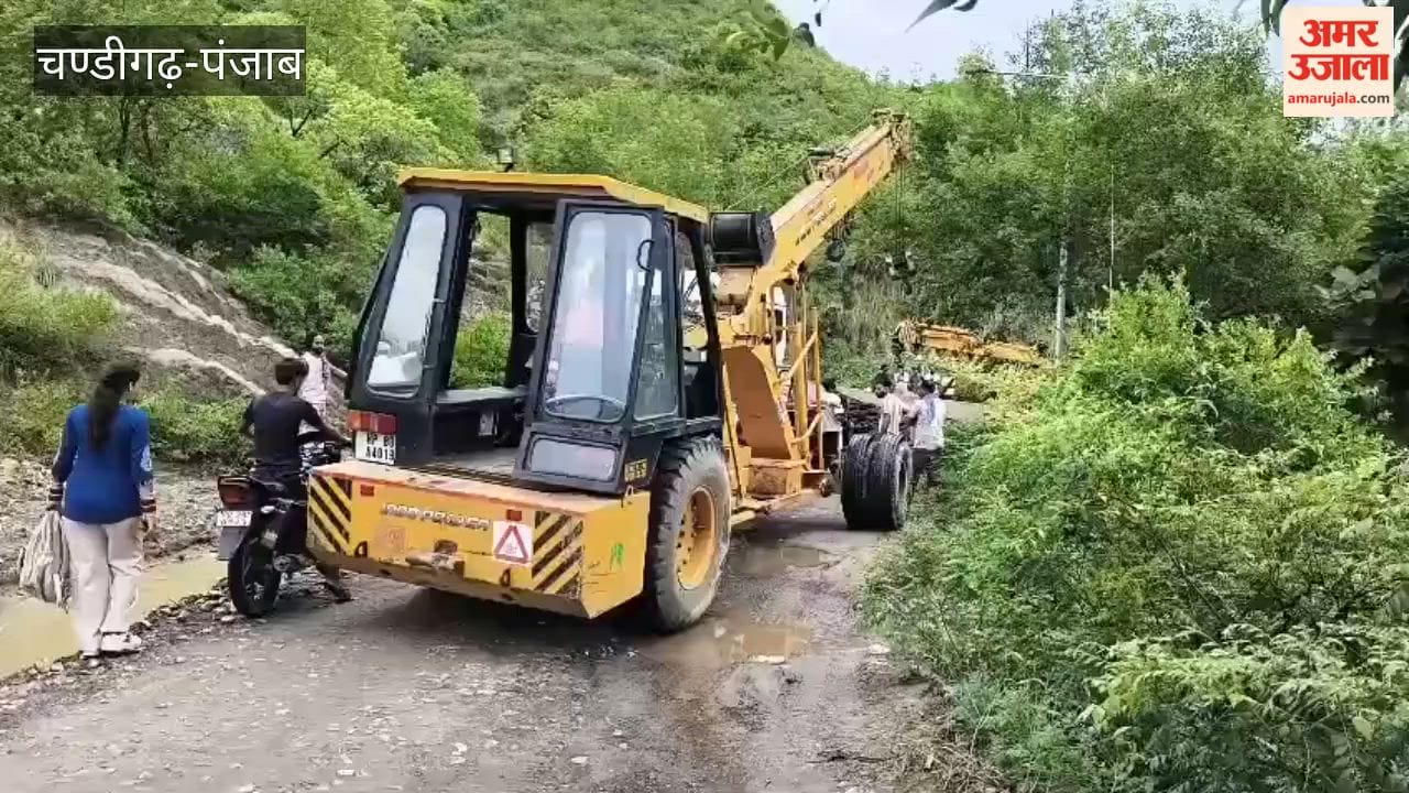Tractor-trailer loaded with iron rods goes out of control on a narrow road near Nangal; gets stuck at the edge of a gorge