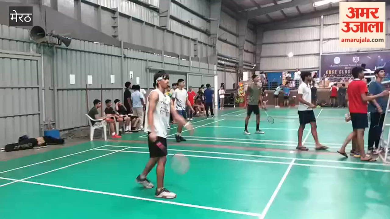 Meerut: Players showcase their skills at the badminton tournament at Radha Govind School.