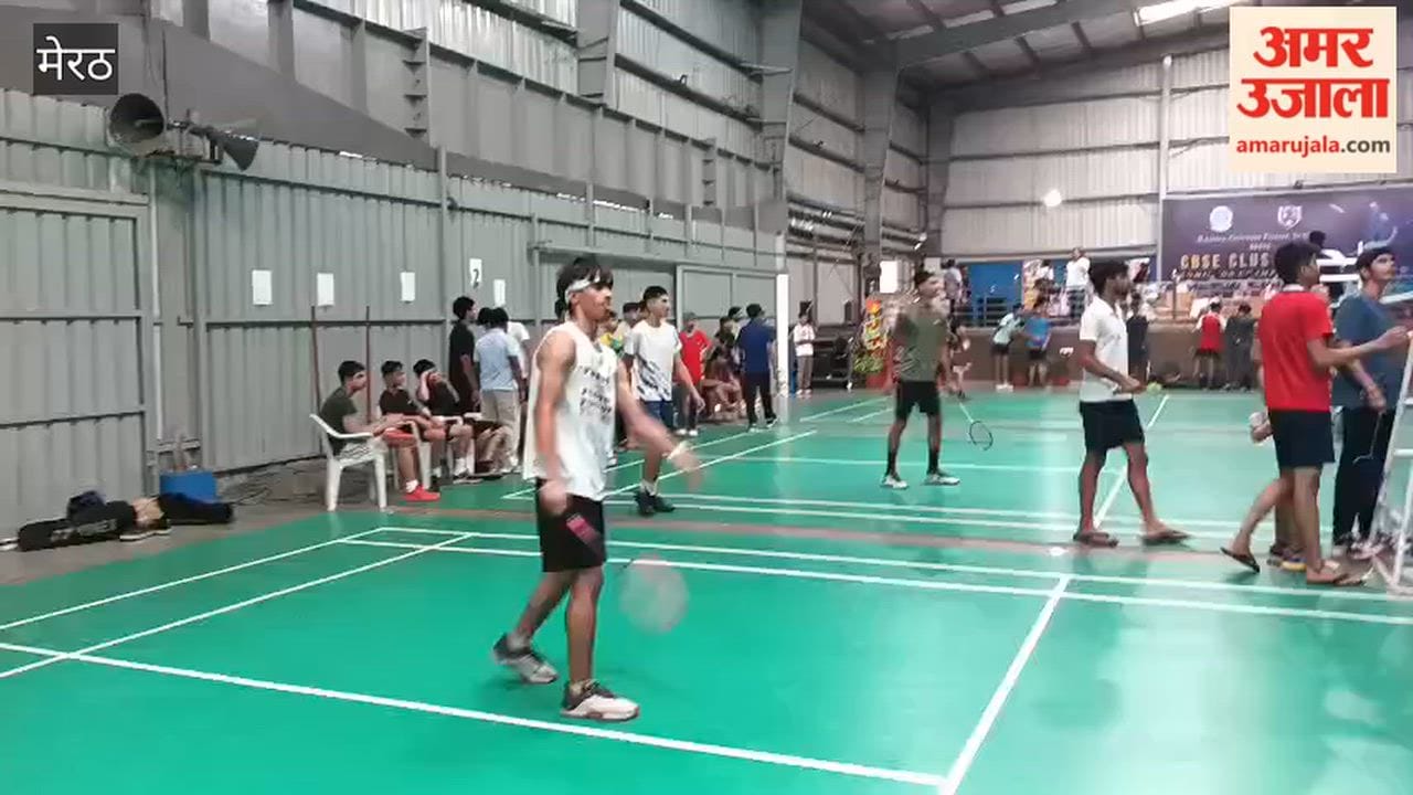 Meerut: Players showcase their skills at the badminton tournament at Radha Govind School.