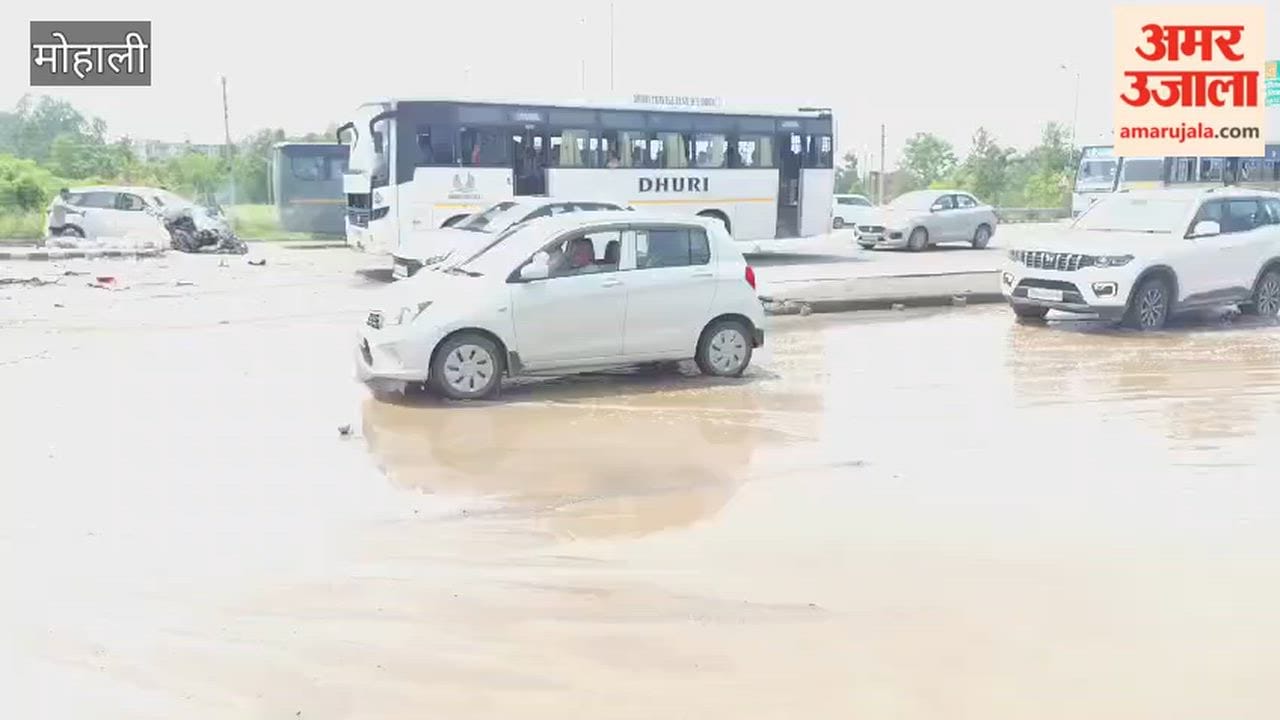 Bus hits car on Kharar-Ludhiana Road in Mohali; bus overturns into a ditch.