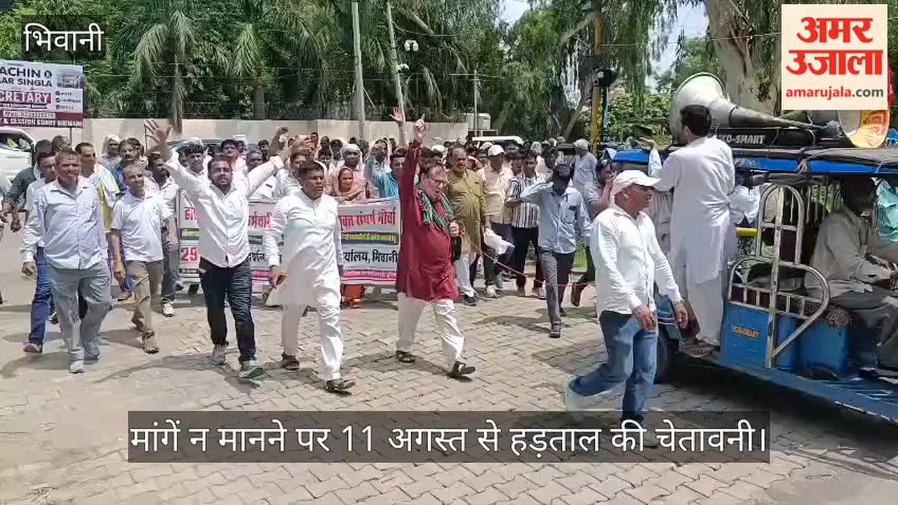 Electricity employees take to the streets in Bhiwani to protest against privatization.