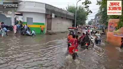 Waterlogging near Ramlila Ground due to rain; children face difficulty getting to school