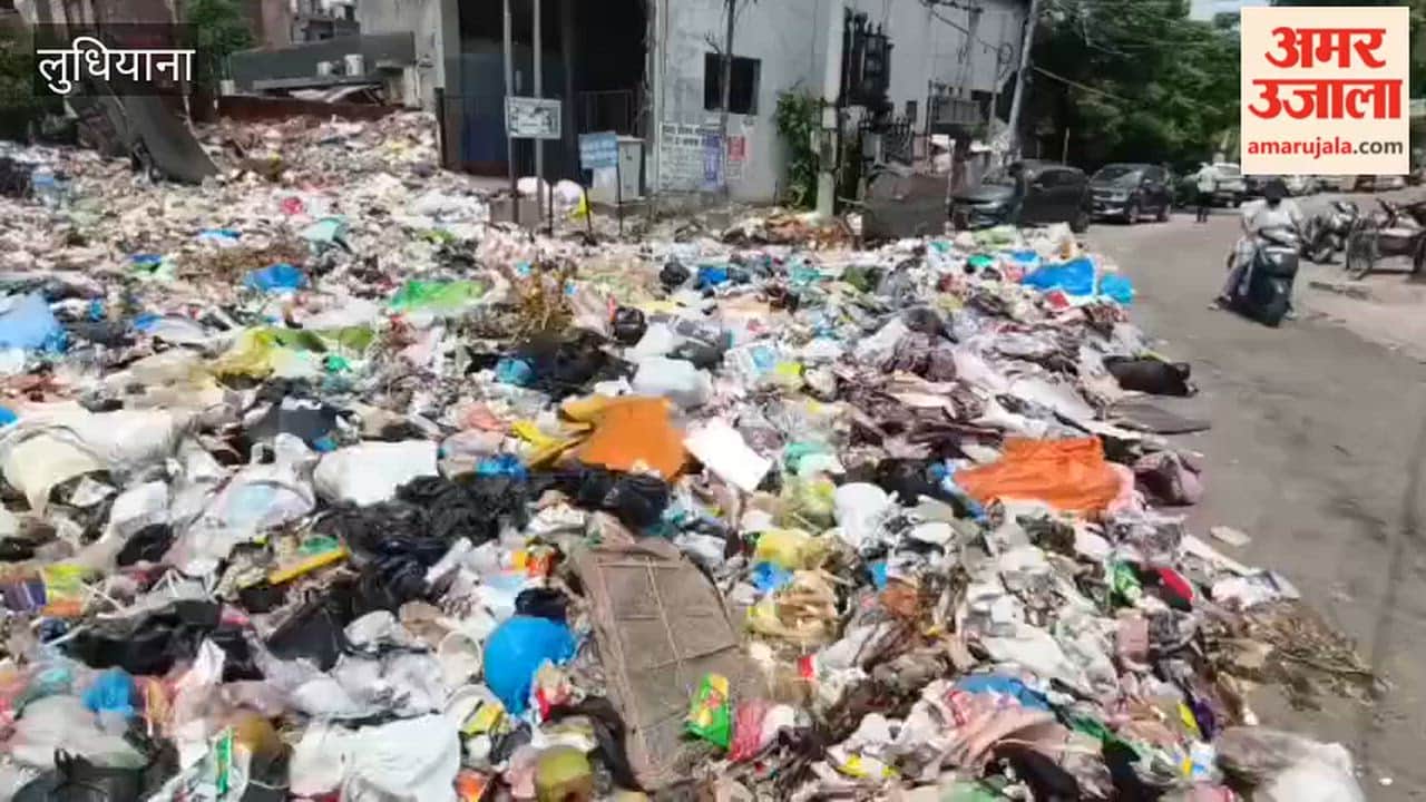 Sanitation workers' strike in Ludhiana; piles of garbage accumulate on city streets.