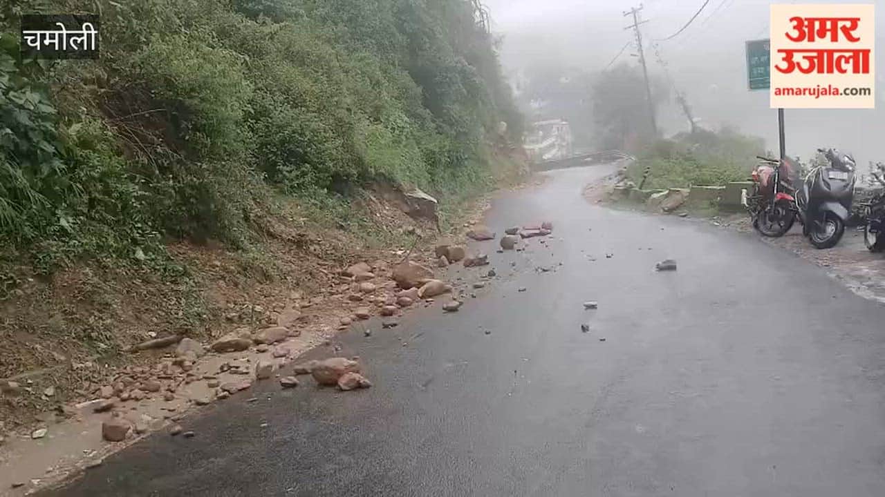 Chamoli: Simli-Dimmar road damaged by rain; risk posed by falling rocks from the hillside.