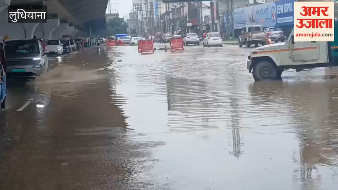 Motorists face trouble due to waterlogging after rain in Ludhiana.