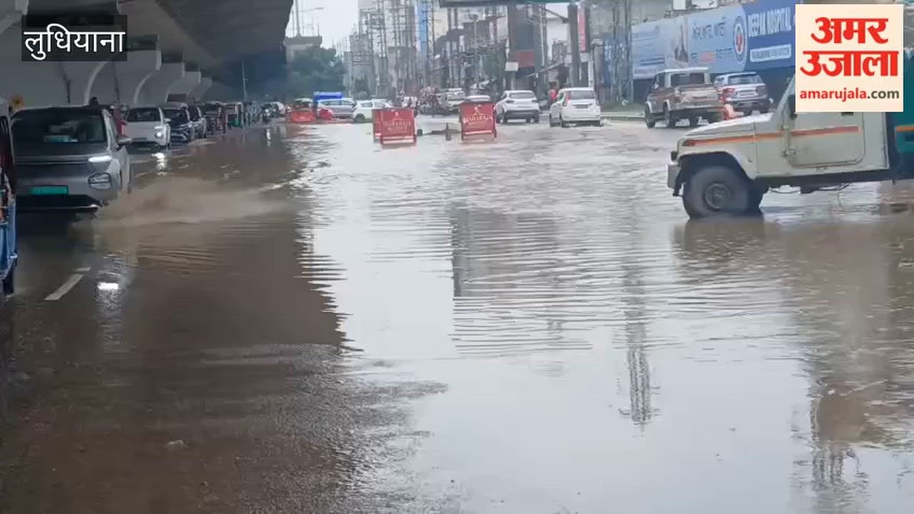 Motorists face trouble due to waterlogging after rain in Ludhiana.