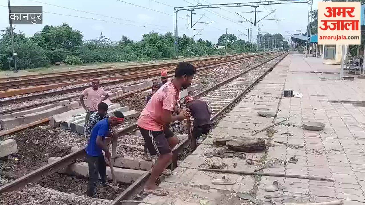 Work on installing sleepers on the Gangaghat railway station's 'down' loop line accelerates