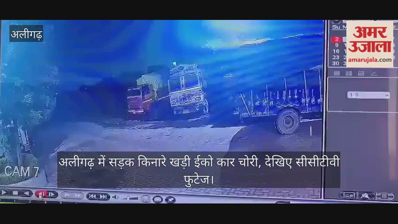 अलीगढ़ में सड़क किनारे खड़ी ईको कार चोरी, देखिए सीसीटीवी फुटेज