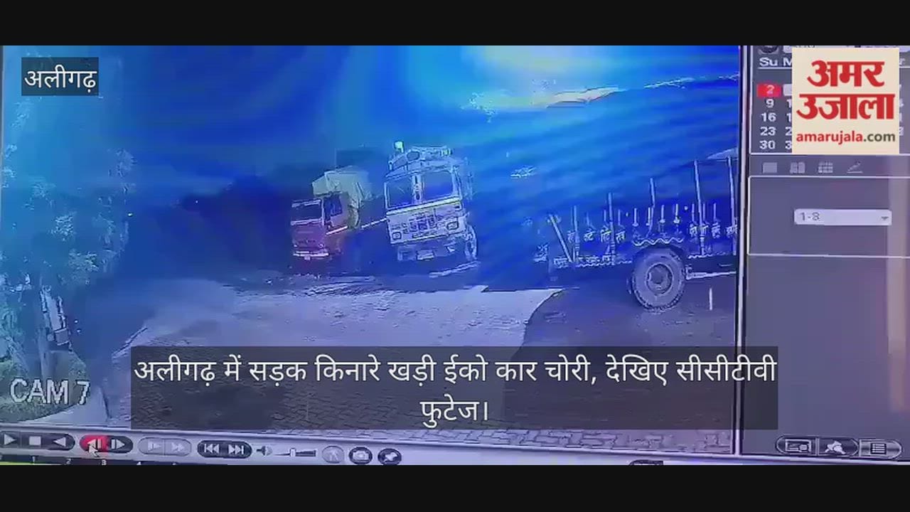 अलीगढ़ में सड़क किनारे खड़ी ईको कार चोरी, देखिए सीसीटीवी फुटेज