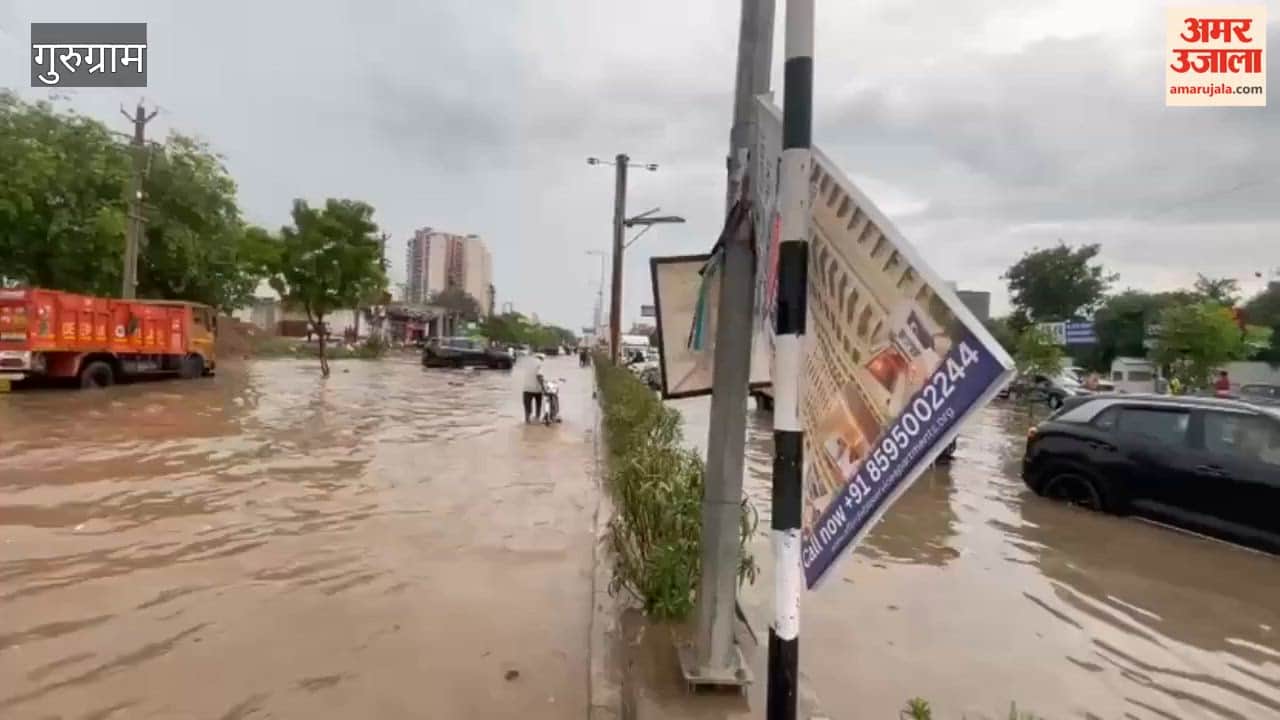 Heavy rain in Gurugram leads to long traffic jams and waterlogging on roads