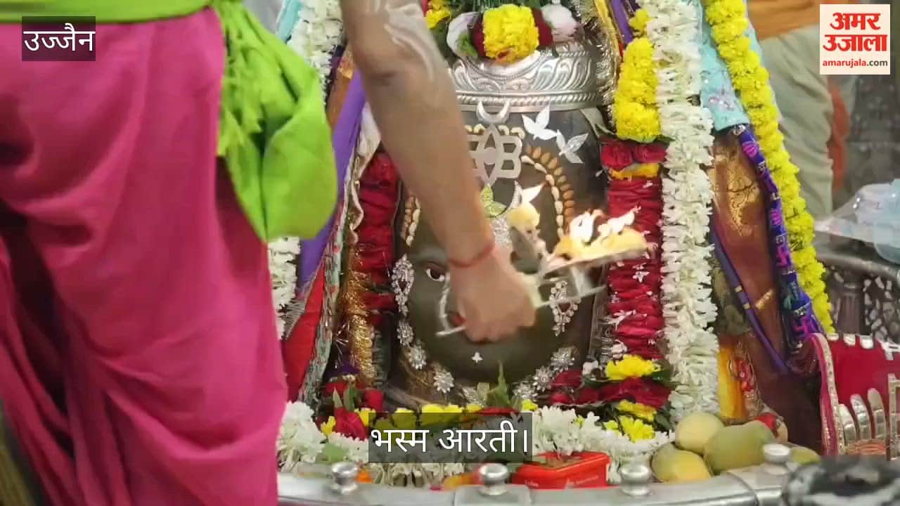 Baba Mahakal Adorned with Bhang, Tripund, Moon and Belpatra in Today's Bhasma Aarti