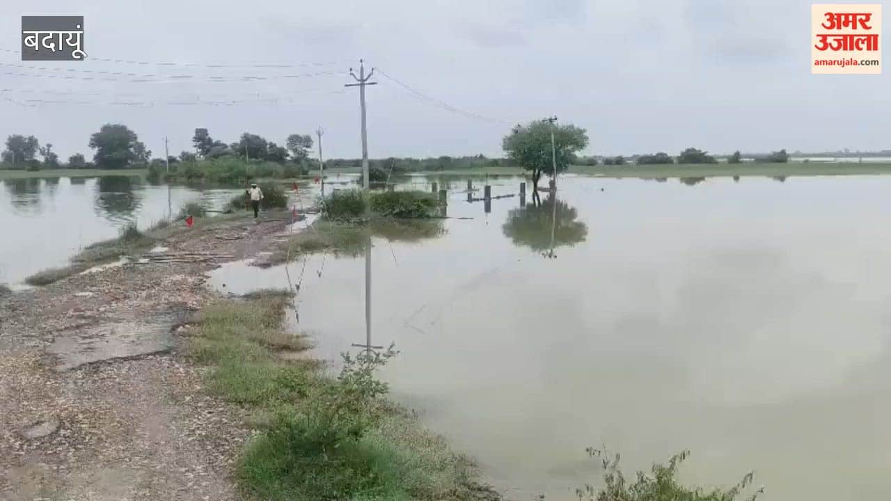 water level of the Ganges River in Badaun has decreased but water remains on the road