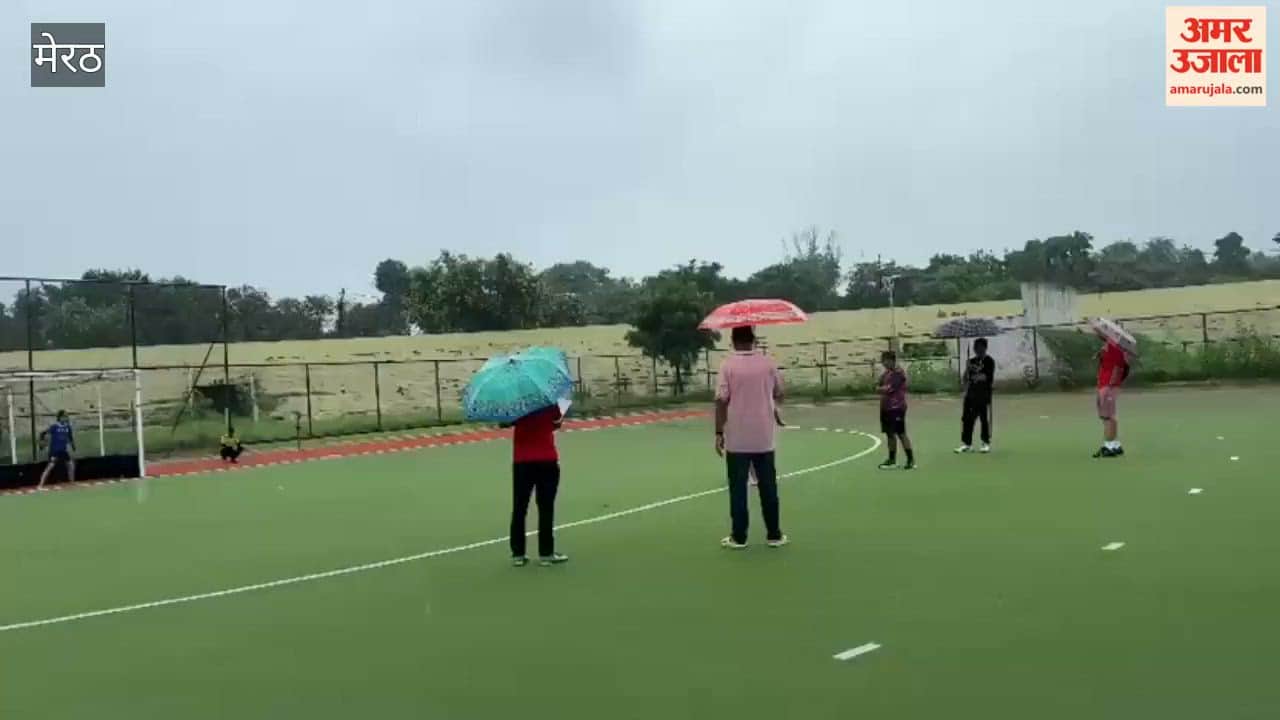 Meerut: Trials for the state-level junior girls' football tournament held amidst rain.