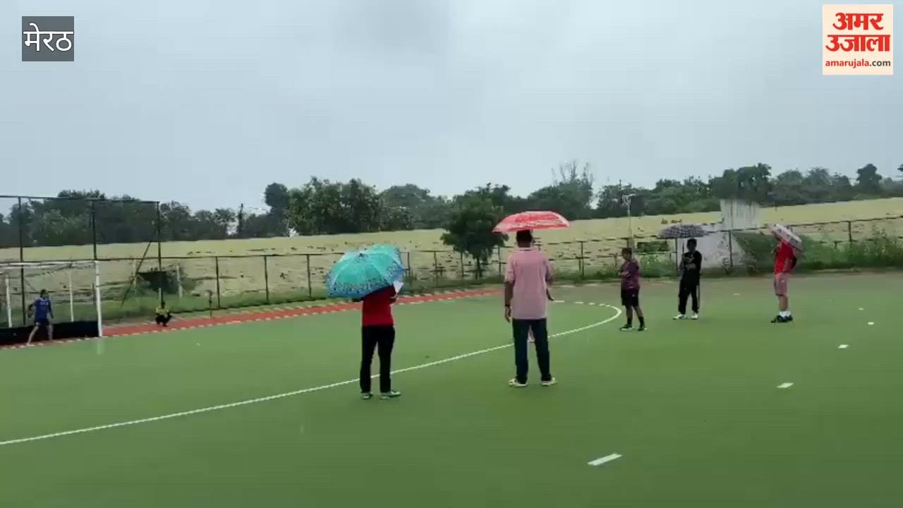 Meerut: Trials for the state-level junior girls' football tournament held amidst rain.