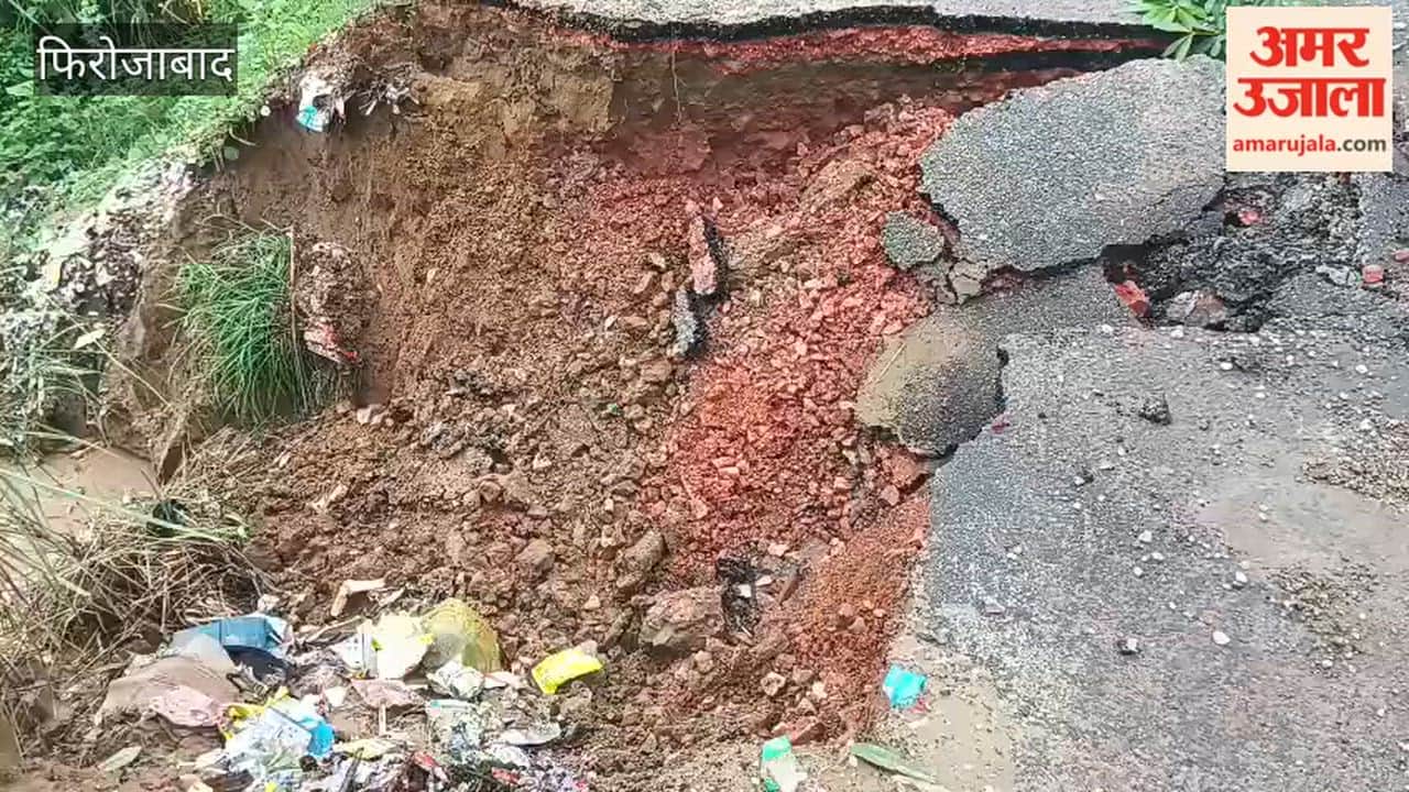 Road built at a cost of crores caves in; risk of accidents looms.