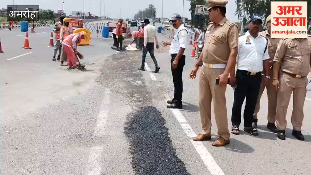 Potholes in the median at the Kainchi site were repaired during the Kanwar Yatra.