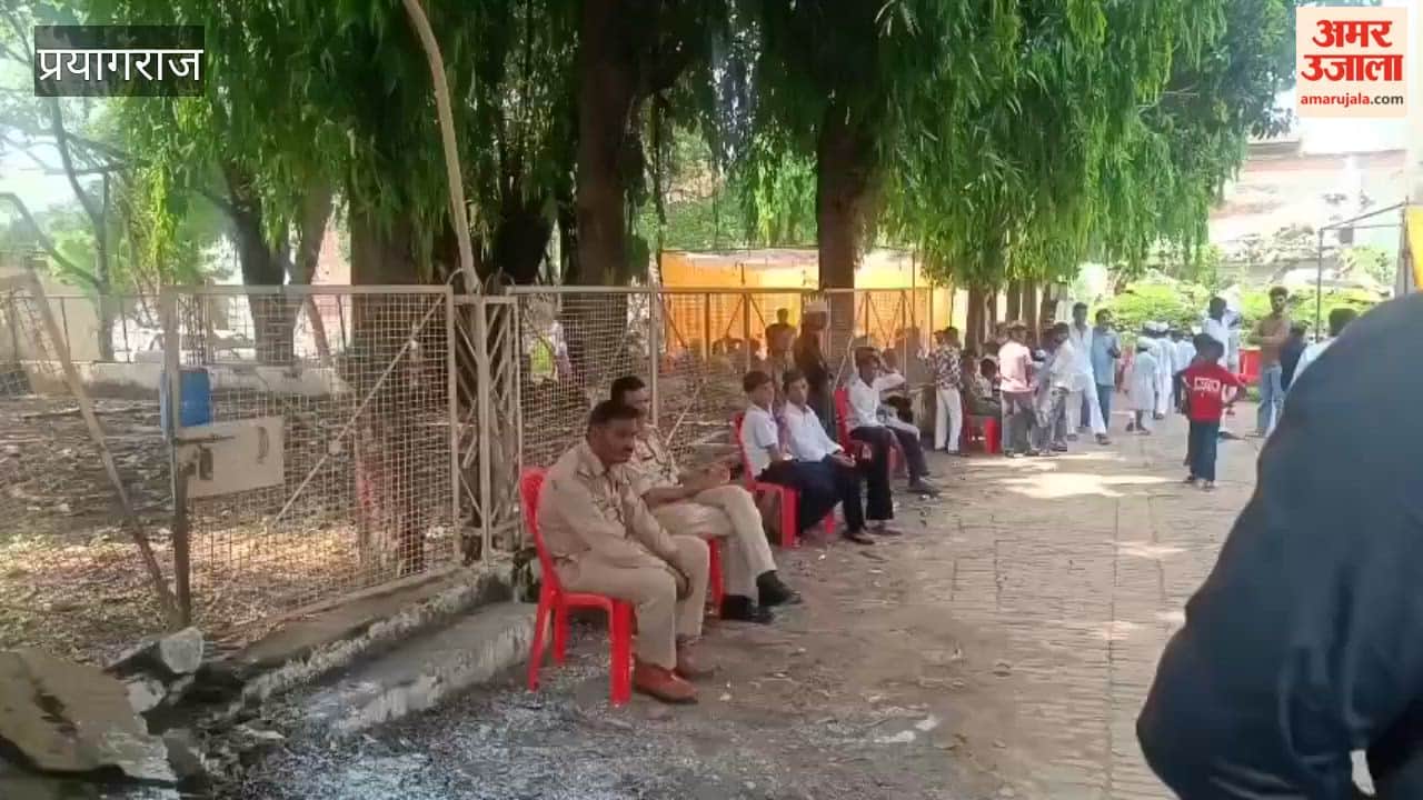 A crowd gathered at Atiq Ahmed's demolished house in Chakiya to attend the funeral of his son, Aban.