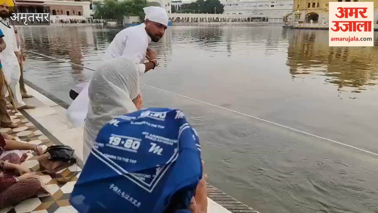 Singer Gulab Sidhu and actress Jasmine arrive at Darbar Sahib for the success of their new film