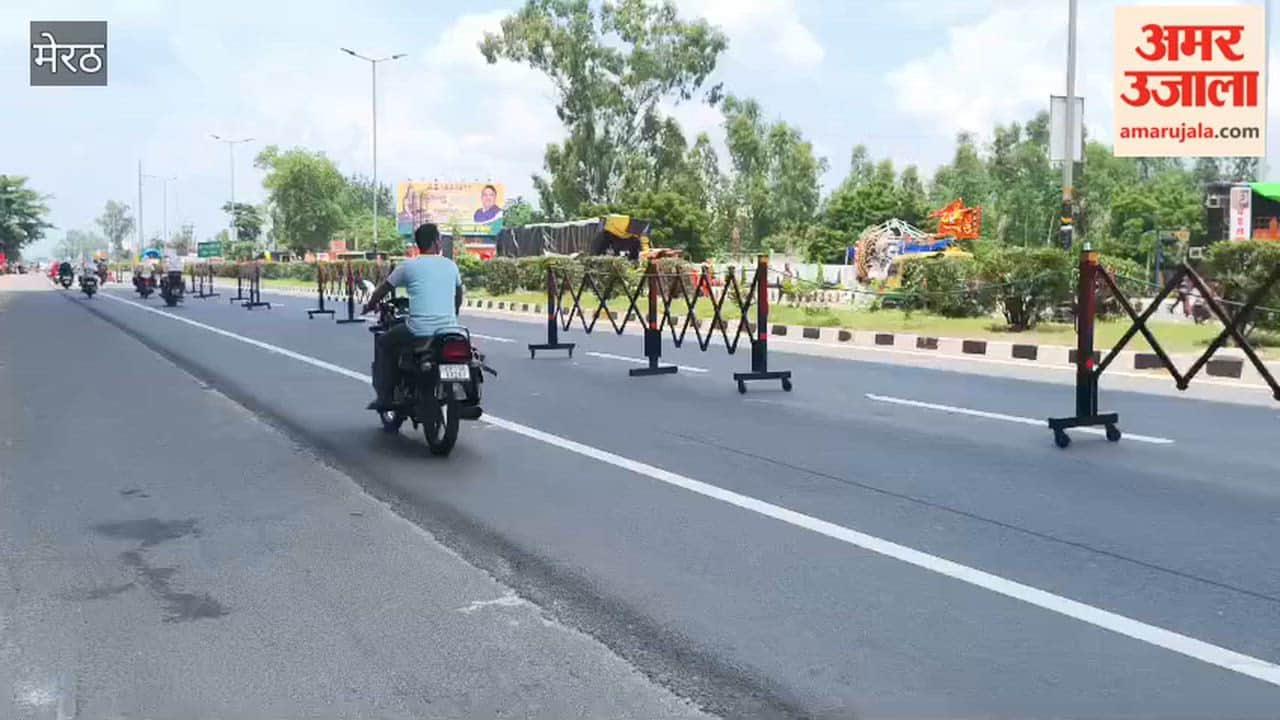 Meerut: Barricades installed from Modipuram flyover to the toll plaza to tackle traffic congestion.