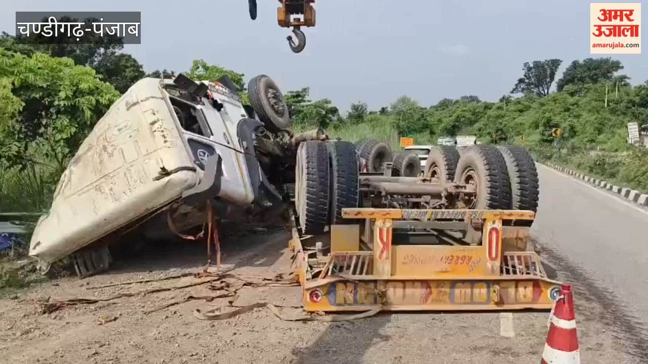 Out-of-control trailer overturns in Kiratpur Sahib after brake failure.