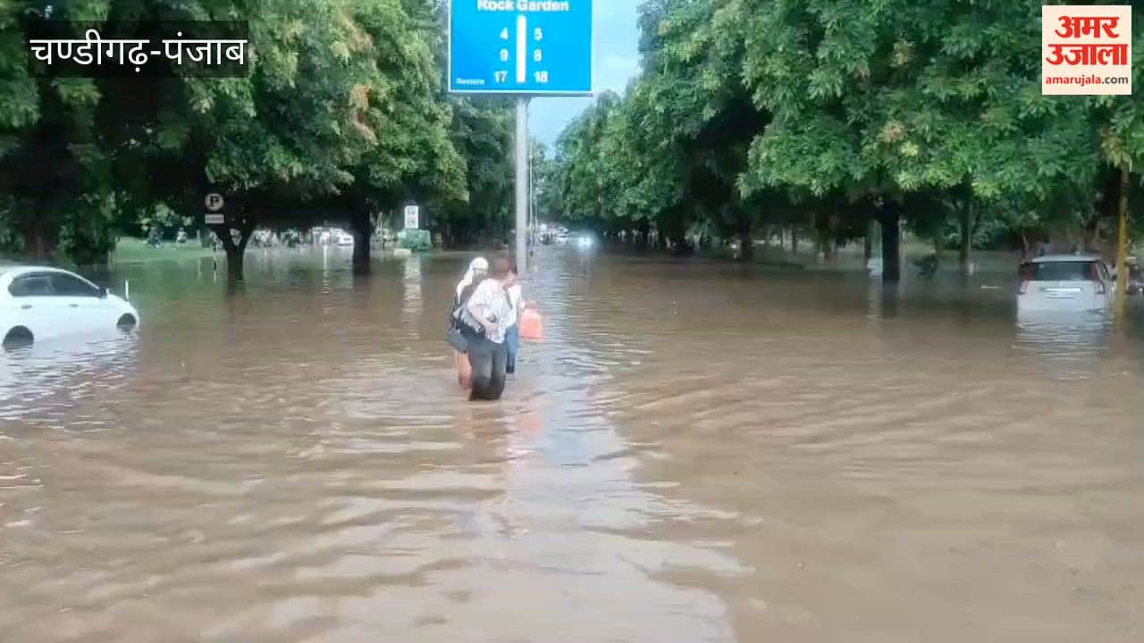 People inconvenienced by waterlogging outside Chandigarh's Sector-17 bus stand.