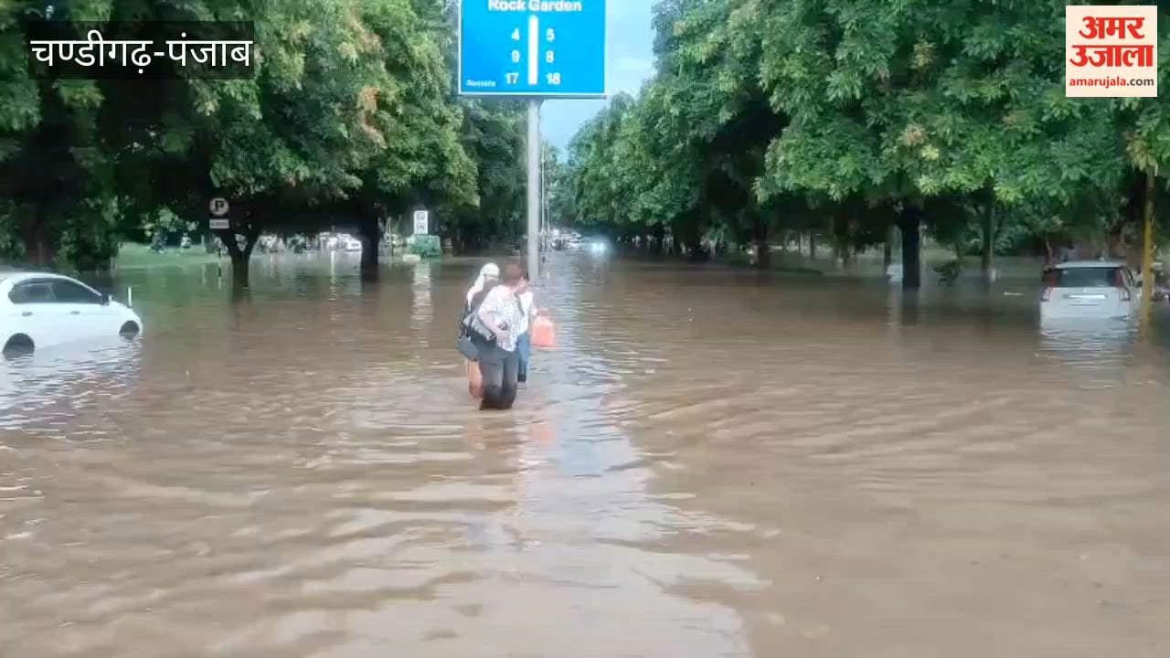 People inconvenienced by waterlogging outside Chandigarh's Sector-17 bus stand.