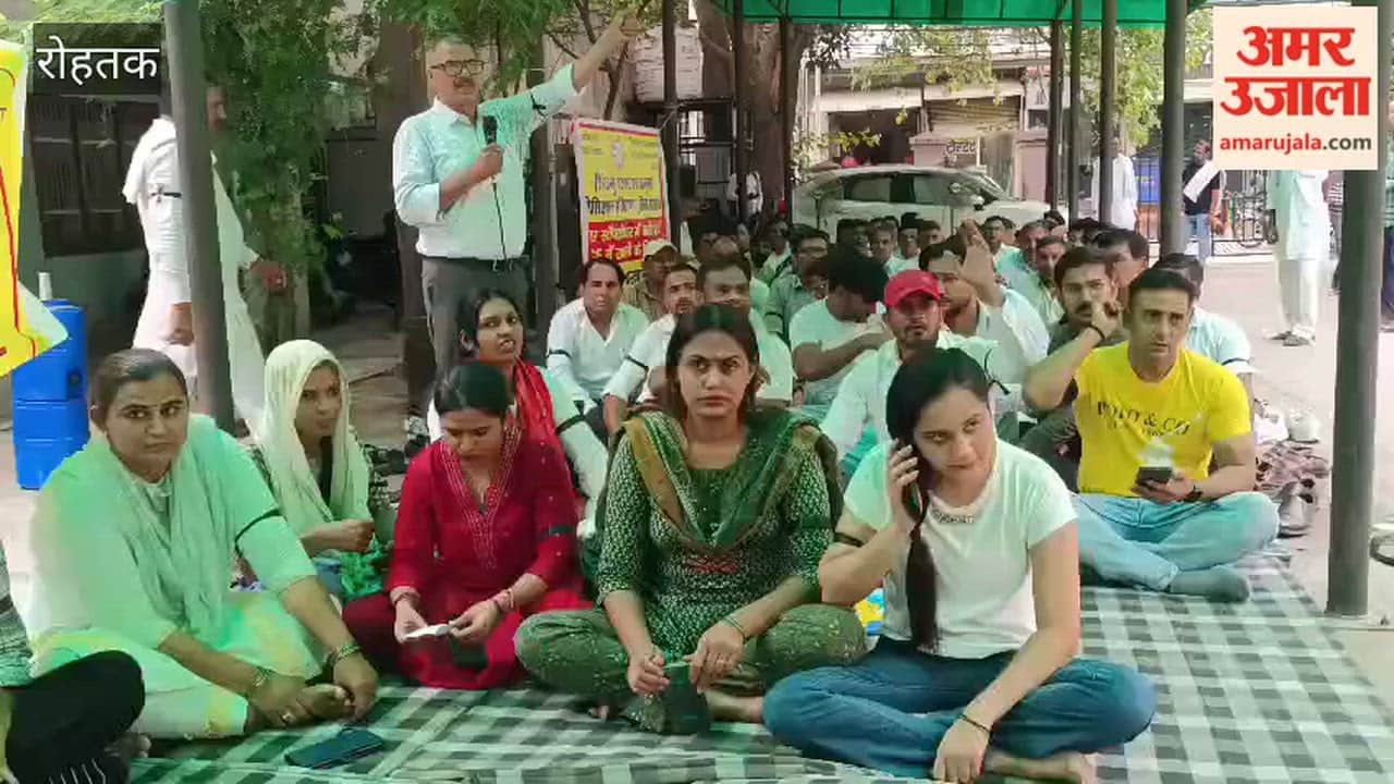 Patwaris and Kanungos stage a symbolic protest in Rohtak against software glitches.