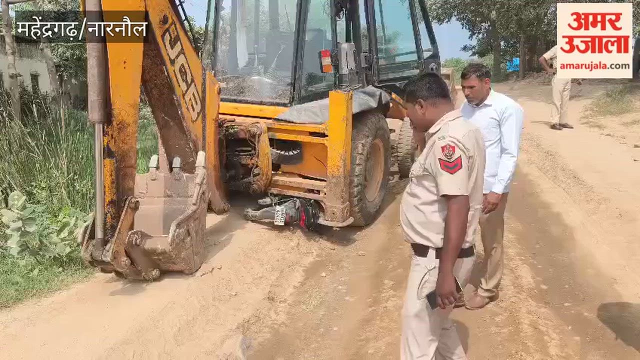 In Narnaul, illegal mining mafias drove a JCB over a forest guard's motorcycle; he narrowly escaped.