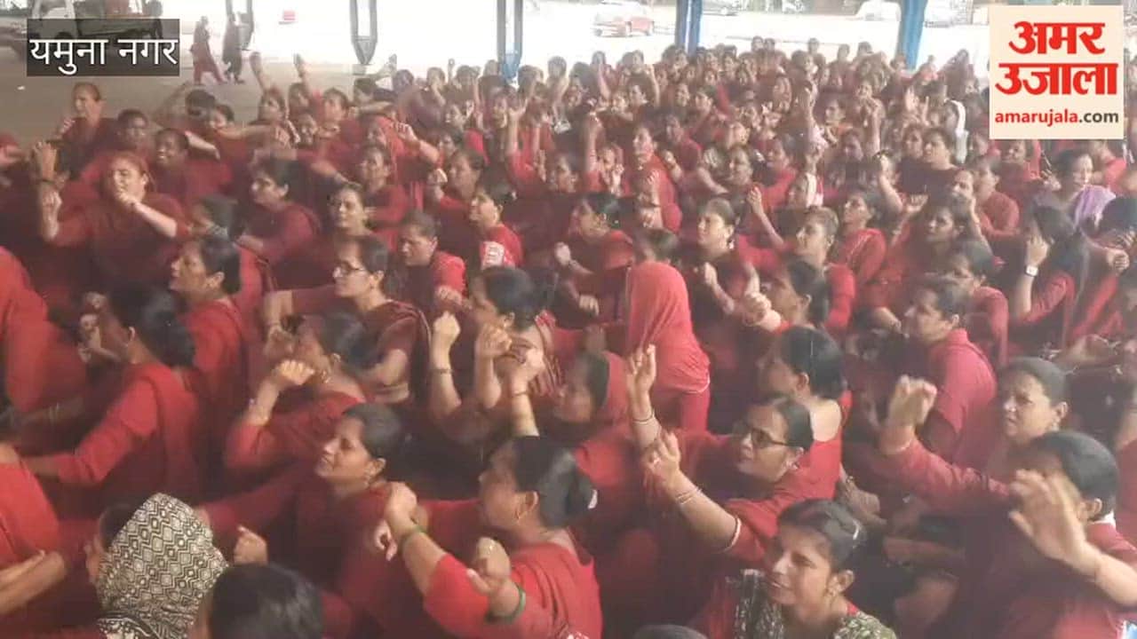 ASHA workers protest in Yamunanagar over demands, including the free issuance of Ayushman cards.