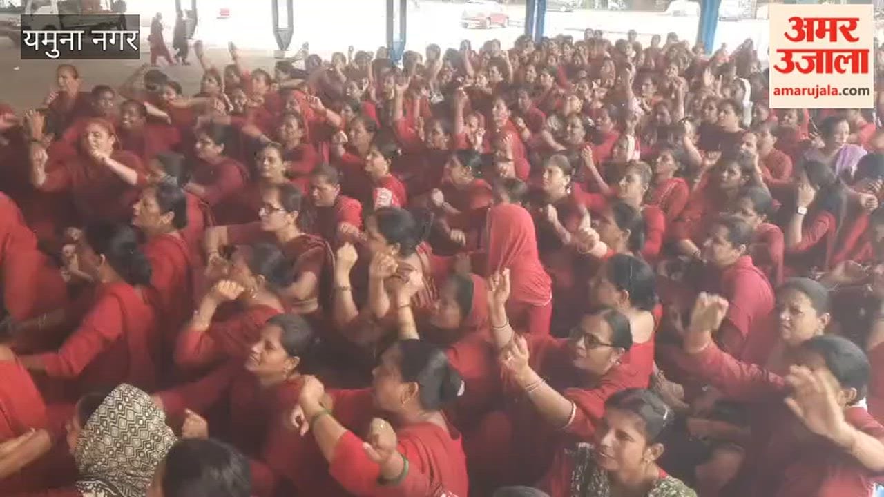 ASHA workers protest in Yamunanagar over demands, including the free issuance of Ayushman cards.