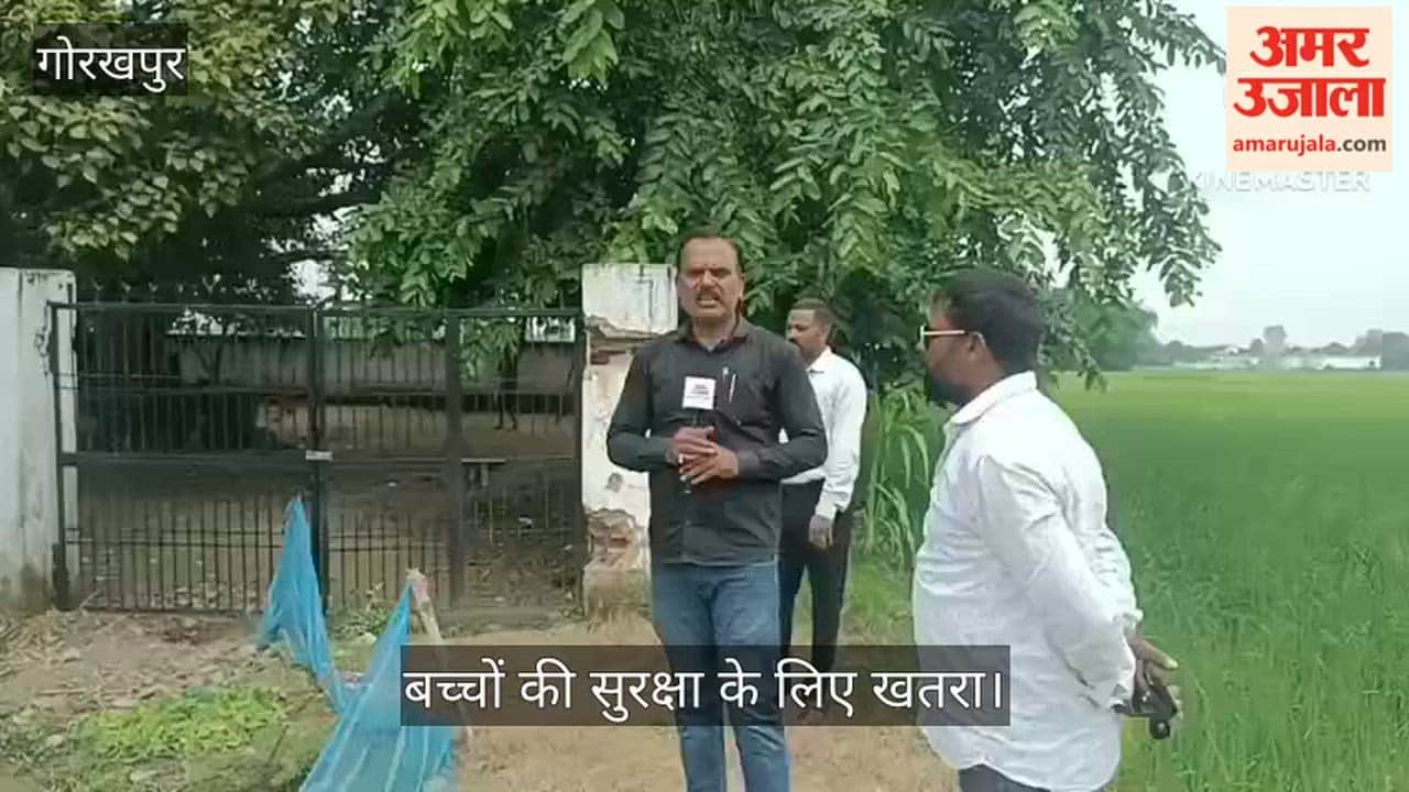 Pond in front of primary school gate poses risk of accidents.