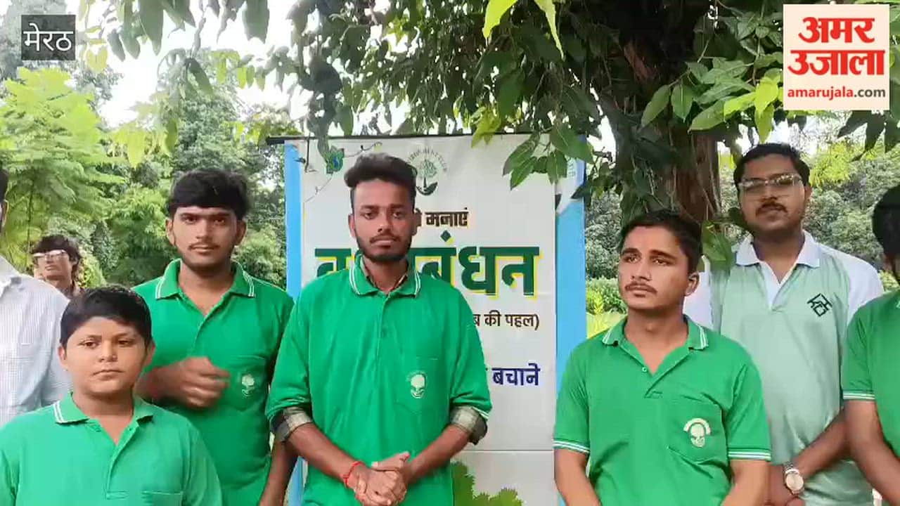 Meerut: Environment club conveys message of conservation by tying Rakhis to trees.
