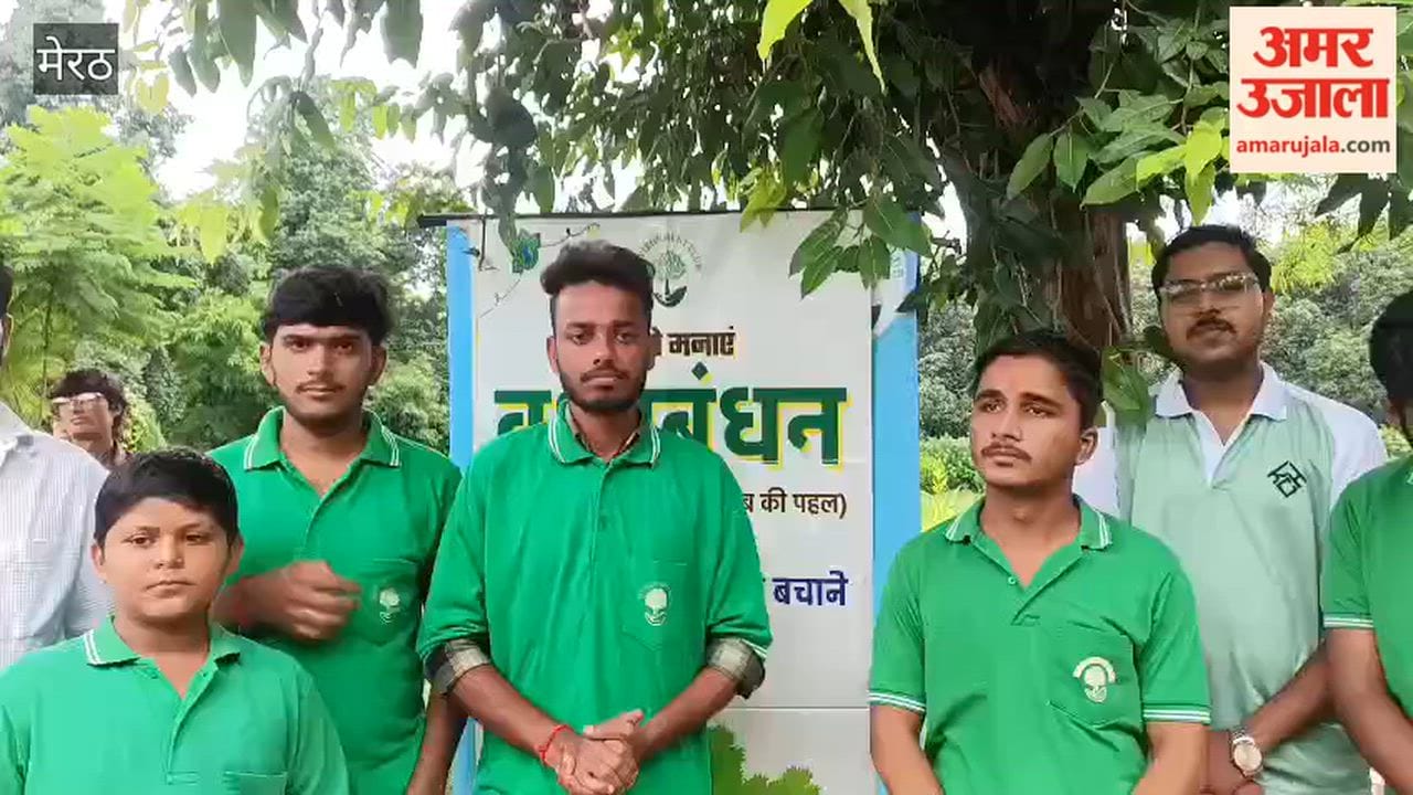 Meerut: Environment club conveys message of conservation by tying Rakhis to trees.