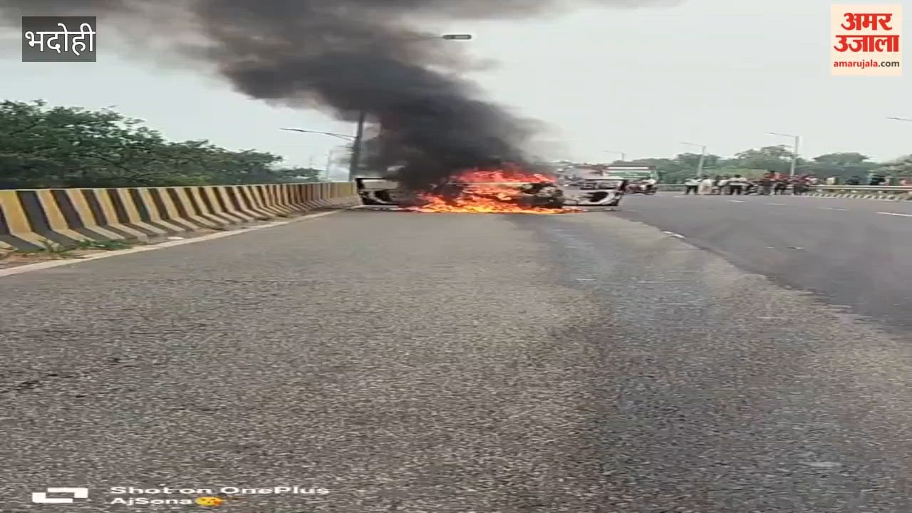 Car catches fire on highway; father and son have a narrow escape