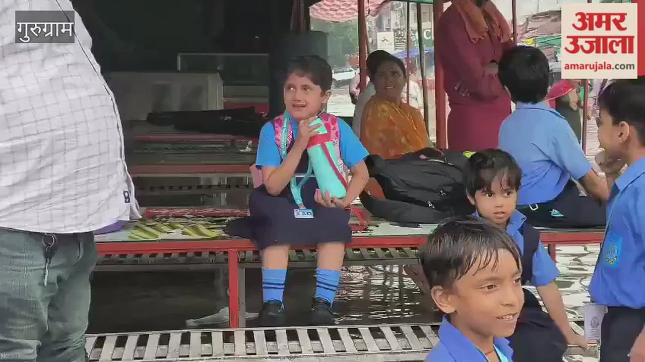 School van stuck in waterlogging in Gurugram